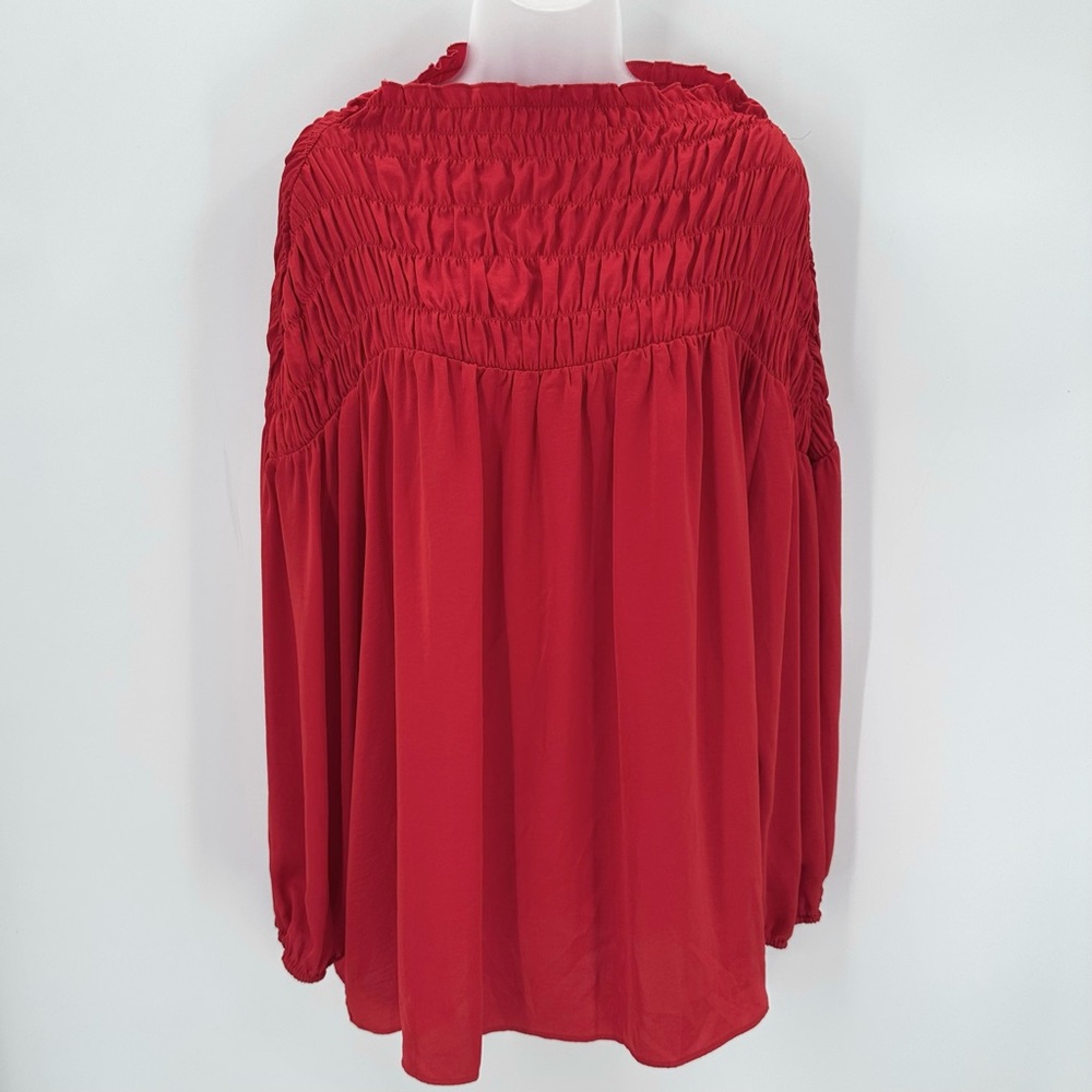 CATO EST 1946 Top Womens 26/28W Red Shirred Draped Balloon Slv Blouse Smocked